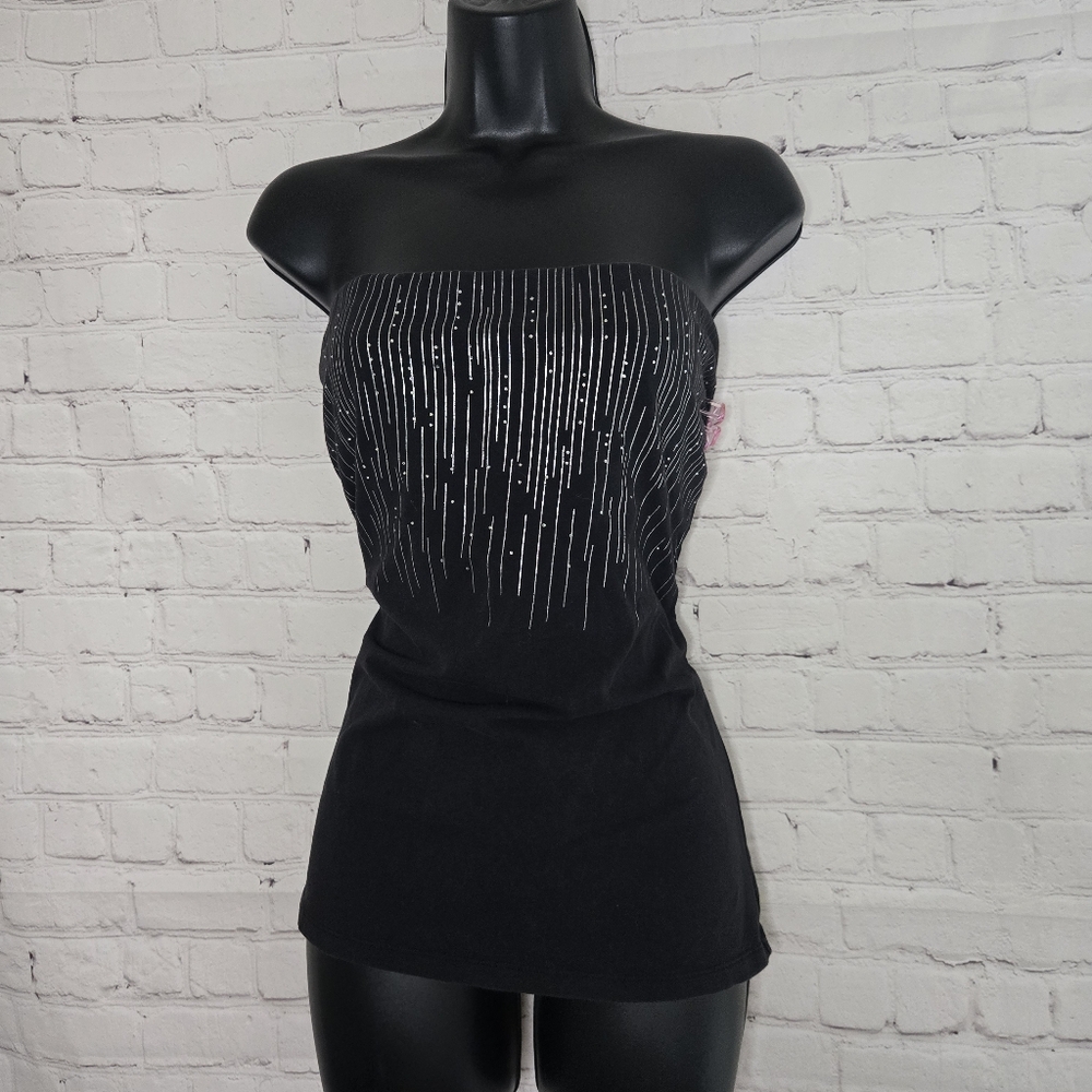 Y2k Express Tube Topmetallic silver rhinestone stripe cotton blend going out Lg